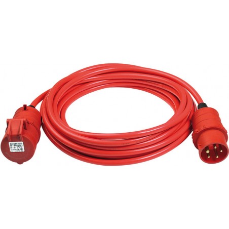 CEE Kabel przedłużający BREMAXX IP44 10m czerwony AT-N07V3V3-F 5G1,5mm², CEE 400V/16A 5 WTYKÓW