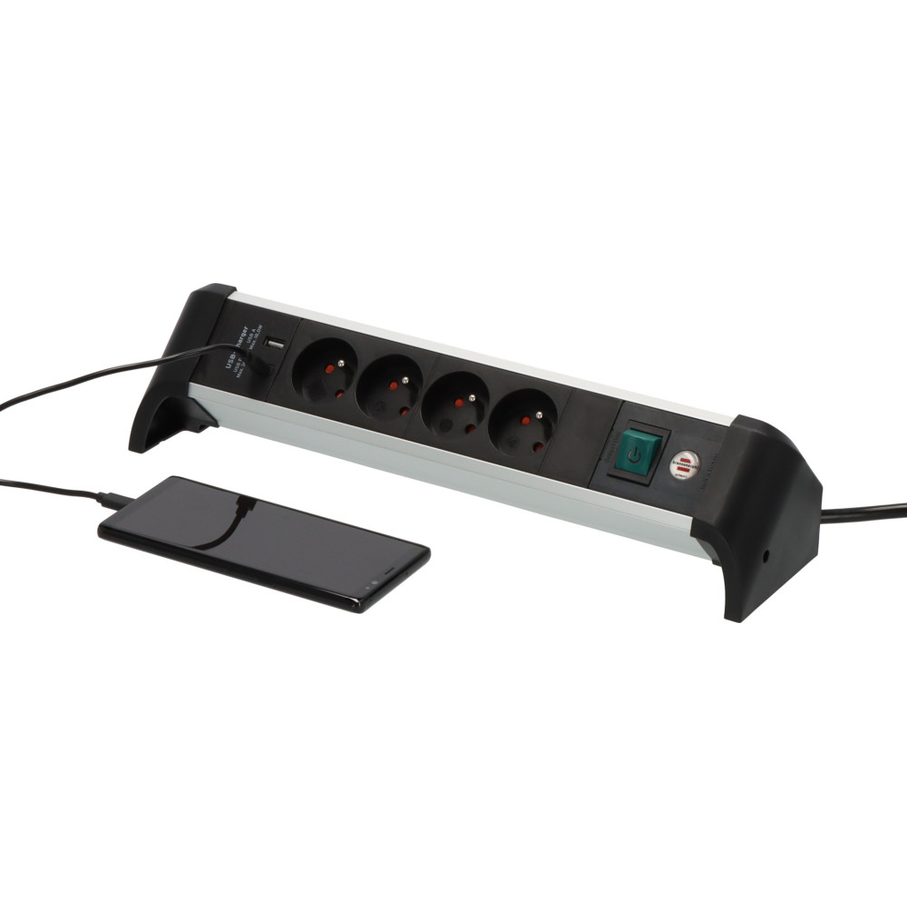 Alu-Office-Line Listwa zasilająca 4 gniazda USB-C PD 30W USB-A 18W 1,8m