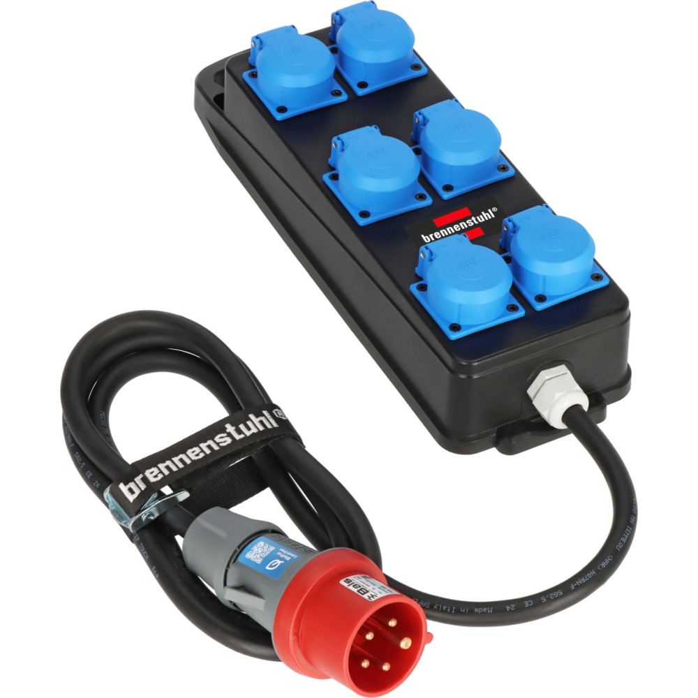 Przenośny rozdzielacz zasilania na wtyczkę CEE 400V/16A 6 gniazd 230V/16A H07RN-F 5G2,5mm² IP44 2m Schuko
